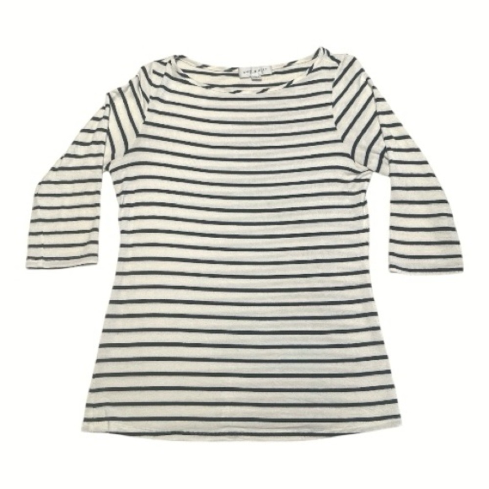 Amour Vert White & Navy Stripe Modal Top Sustainable Striped Size M